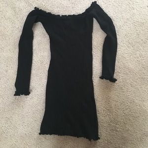 Ribbed Black Off The Shoulder Bodycon Dress!